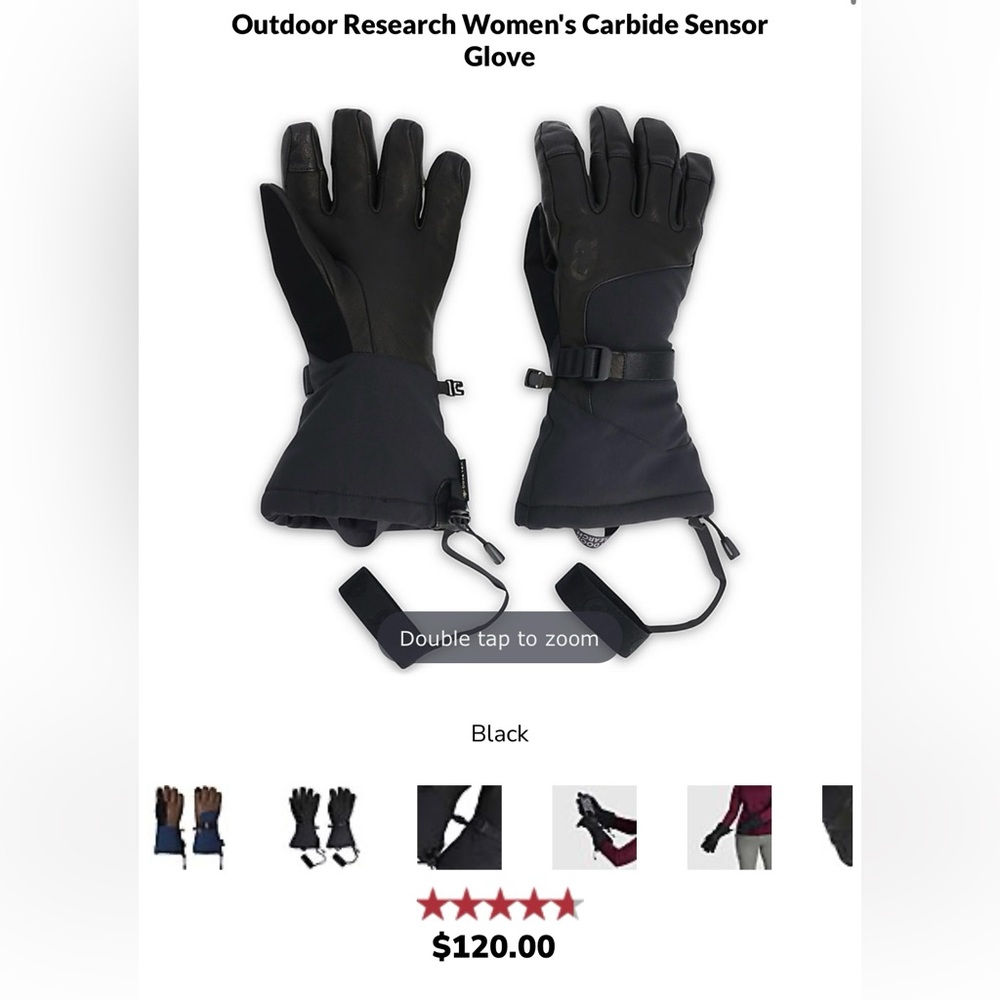 Outdoor Research Women's Small Carbide Sensor Gloves Black Storm Ski Gore Tex